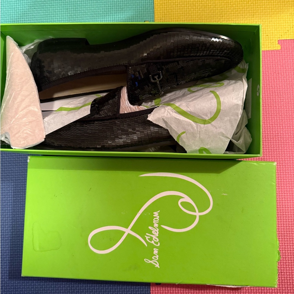 Sam Edelman Shiny Black Textured Loafers